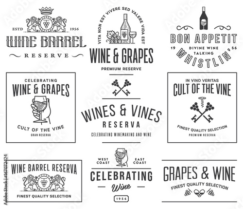 Wine badges and icons black on white set D