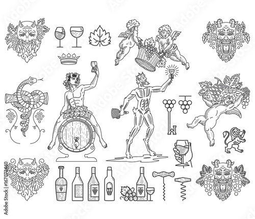 Wine badges and icons bundle  black on white photo