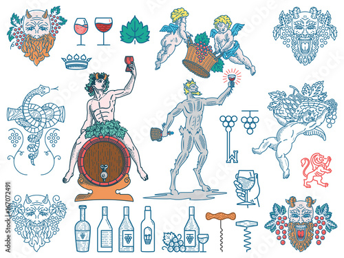 Wine badges and icons bundle colored