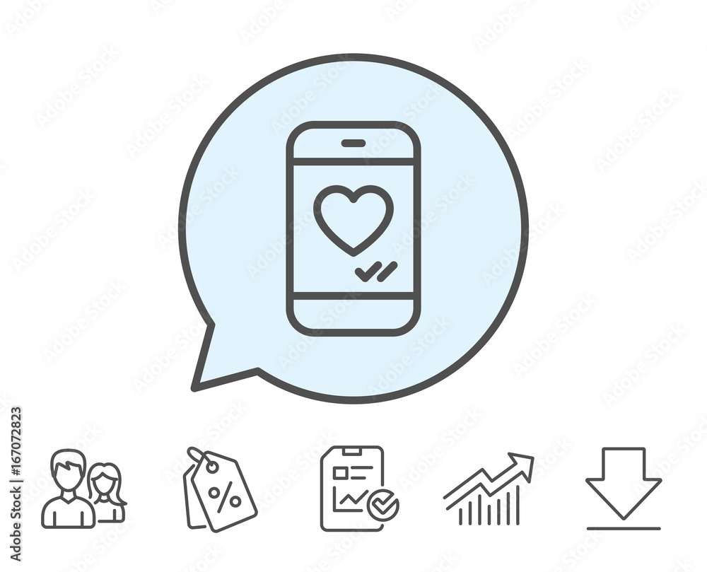 Phone with heart line icon. Social media like. Phone with heart line icon. Social media like.