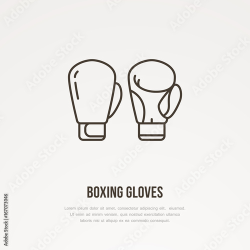 Boxing gloves vector line icon. Box club logo, equipment sign. Sport competition illustration.