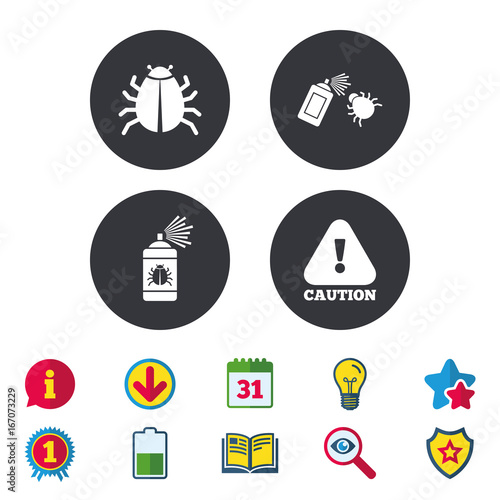 Bug disinfection signs. Caution attention icon.
