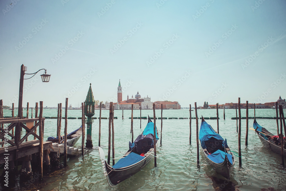 Venice, Italy. Gondolas at the St Mark's Square and the Grand Canal.