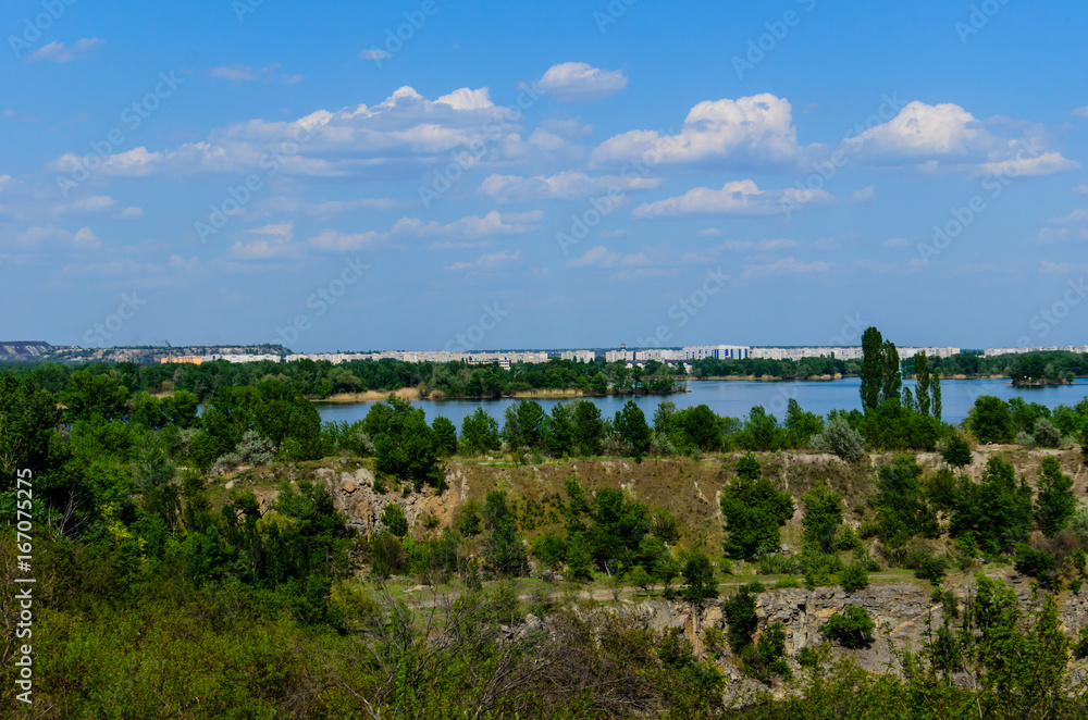View on a city Komsomolsk and river Dnieper View on a city Komsomolsk and river Dnieper