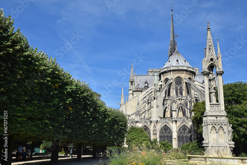 Chevet de Notre-Dame à Paris en été, France