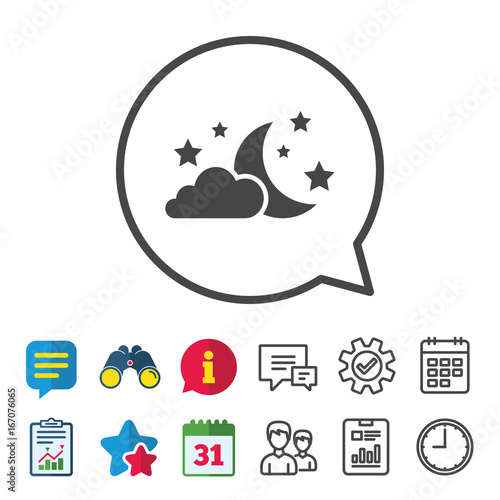 Moon, clouds and stars sign icon. Dreams symbol.