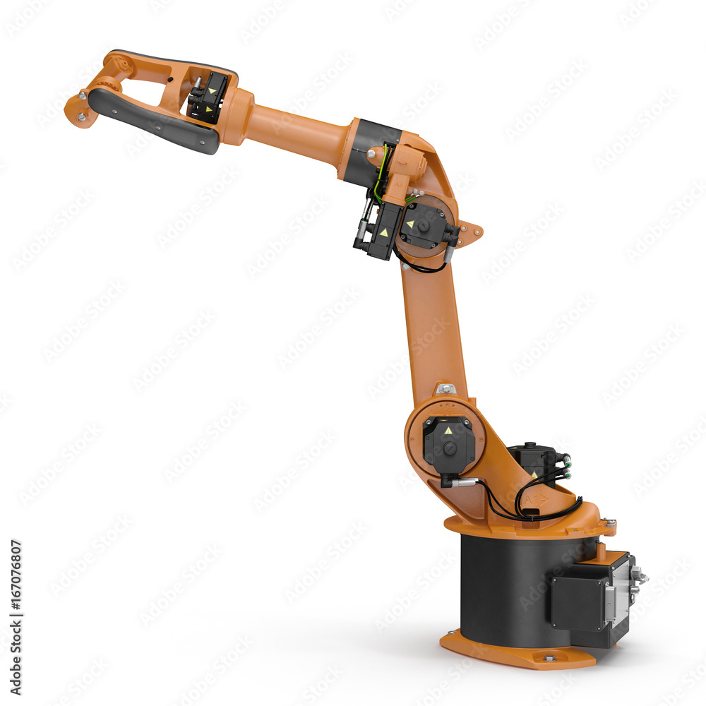 Robot arm for industry isolated on white. 3D Illustration, clipping path