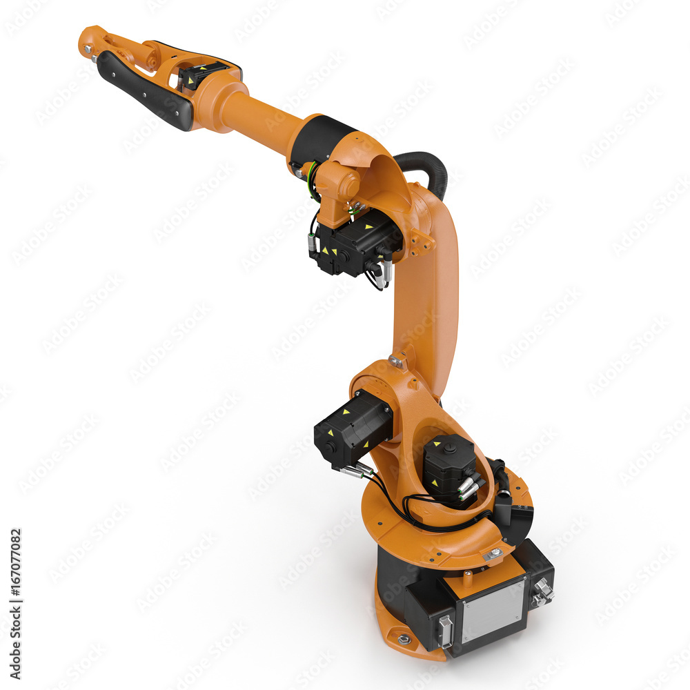 robotic hand machine tool isolated on white. 3D illustration, clipping path