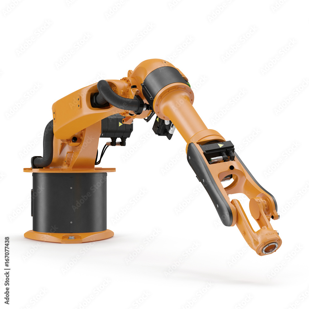 Industrial Robotic Arm isolated on white. 3D illustration, clipping path