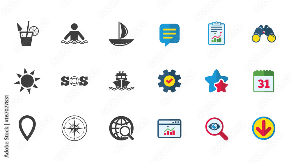 Cruise trip, ship and yacht icons. Travel signs. Cruise trip, ship and yacht icons. Travel signs.
