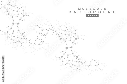 Structure molecule and communication. Dna, atom, neurons. Scientific concept for your design. Connected lines with dots. Medical, technology, chemistry, science background. Vector illustration.