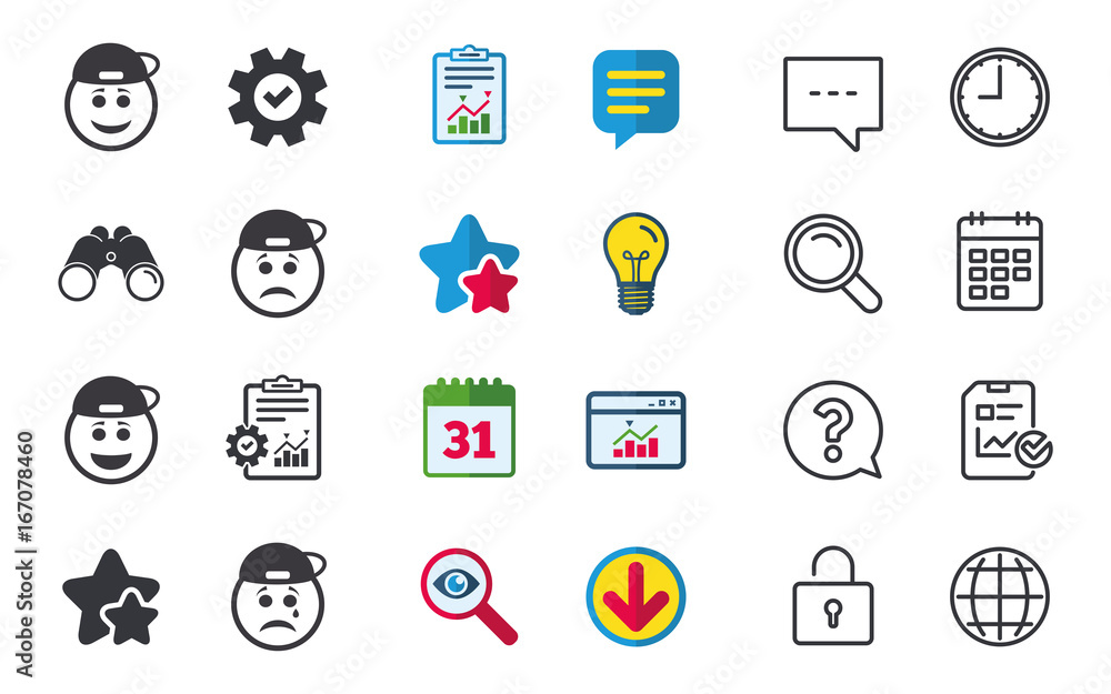 Rapper smile face icons. Happy, sad, cry. Rapper smile face icons. Happy, sad, cry.