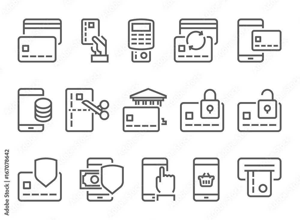 Pay on line and mobile banking line icons Pay on line and mobile banking line icons