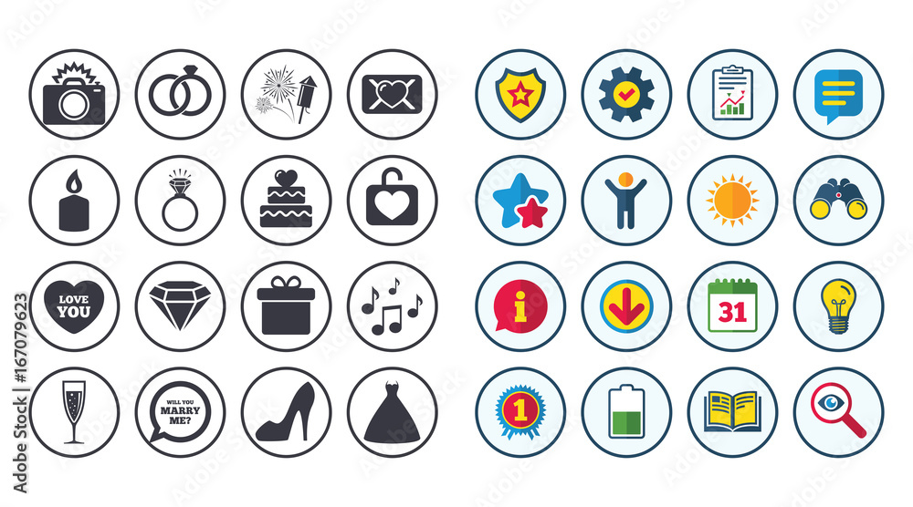 Set of Wedding and Engagement icons. Set of Wedding and Engagement icons.