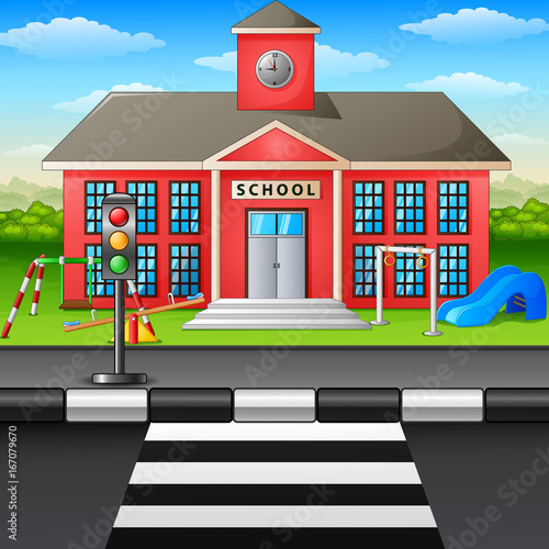 Scene school building and playground