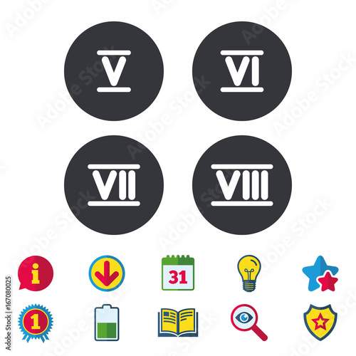 Roman numeral icons. Number five, six, seven.