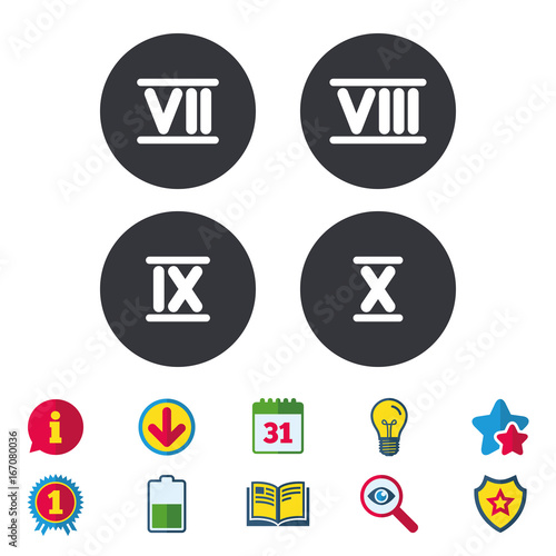 Roman numeral icons. Number seven, nine, ten.