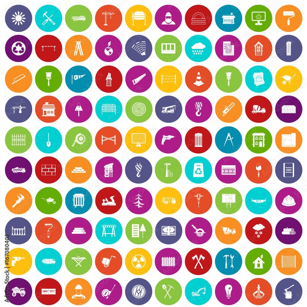 100 building materials icons set color 100 building materials icons set color