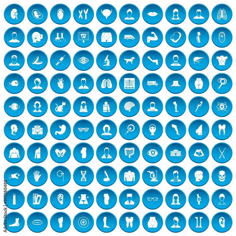100 organ icons set blue 100 organ icons set blue