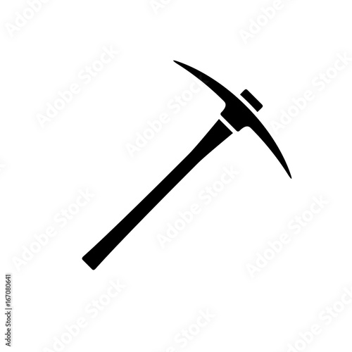 Pickaxe icon. Black, minimalist icon isolated on white background. Pick axe simple silhouette. Web site page and mobile app design vector element.