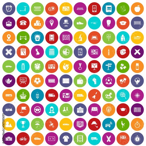 100 bus icons set color