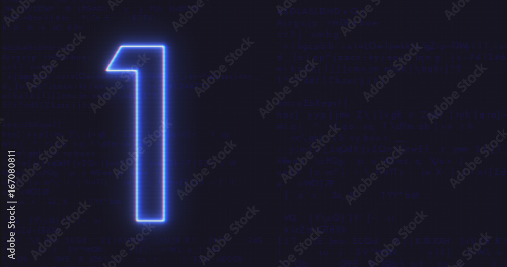 Futuristic Interface Text Number 1 on Computer code running Background Futuristic Interface Text Number 1 on Computer code running Background