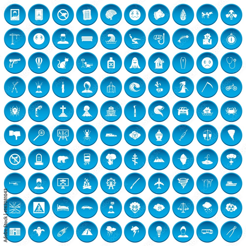 100 phobias icons set blue 100 phobias icons set blue