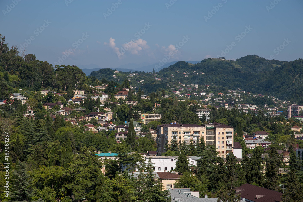 Day aerial cityscape of Sukhum, Abkhazia in summer