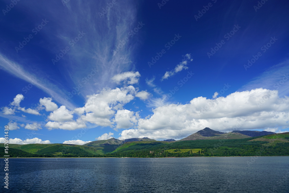View of the Isle of Arran in Scotland from the water