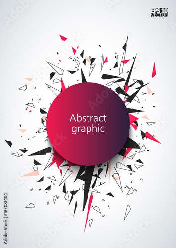 Abstract faceted element cracked into multiple fragments. Explosion effect. Eps10 Vector illustration.