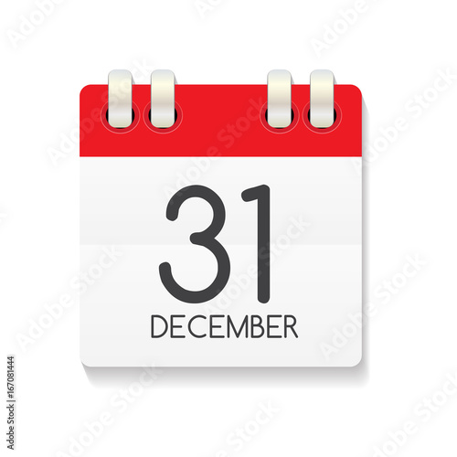 Flat Calendar Icon of 31 December. Vector Illustration