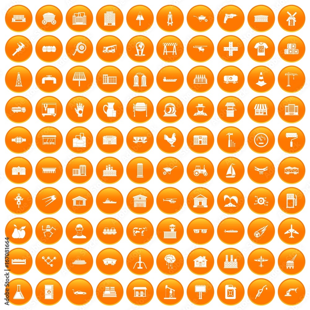 100 industry icons set orange 100 industry icons set orange