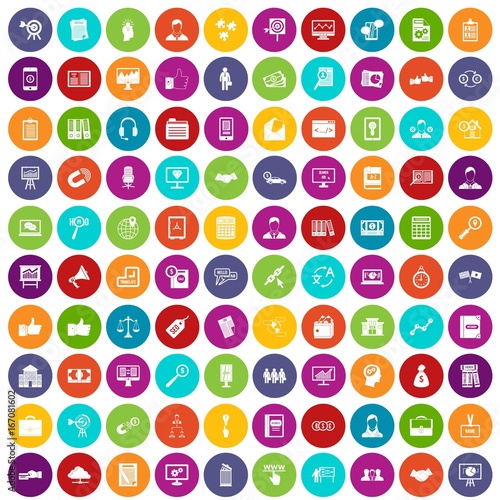100 business training icons set color