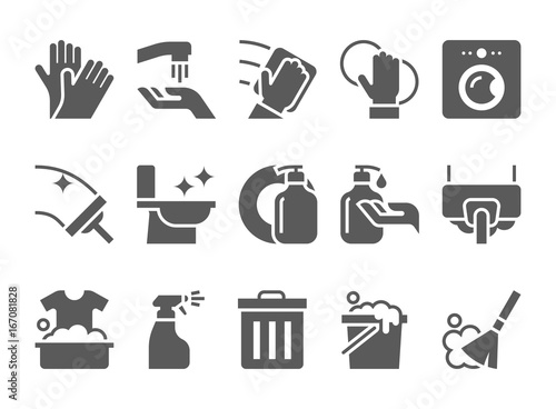cleaning icons vector set. hygiene tools signs