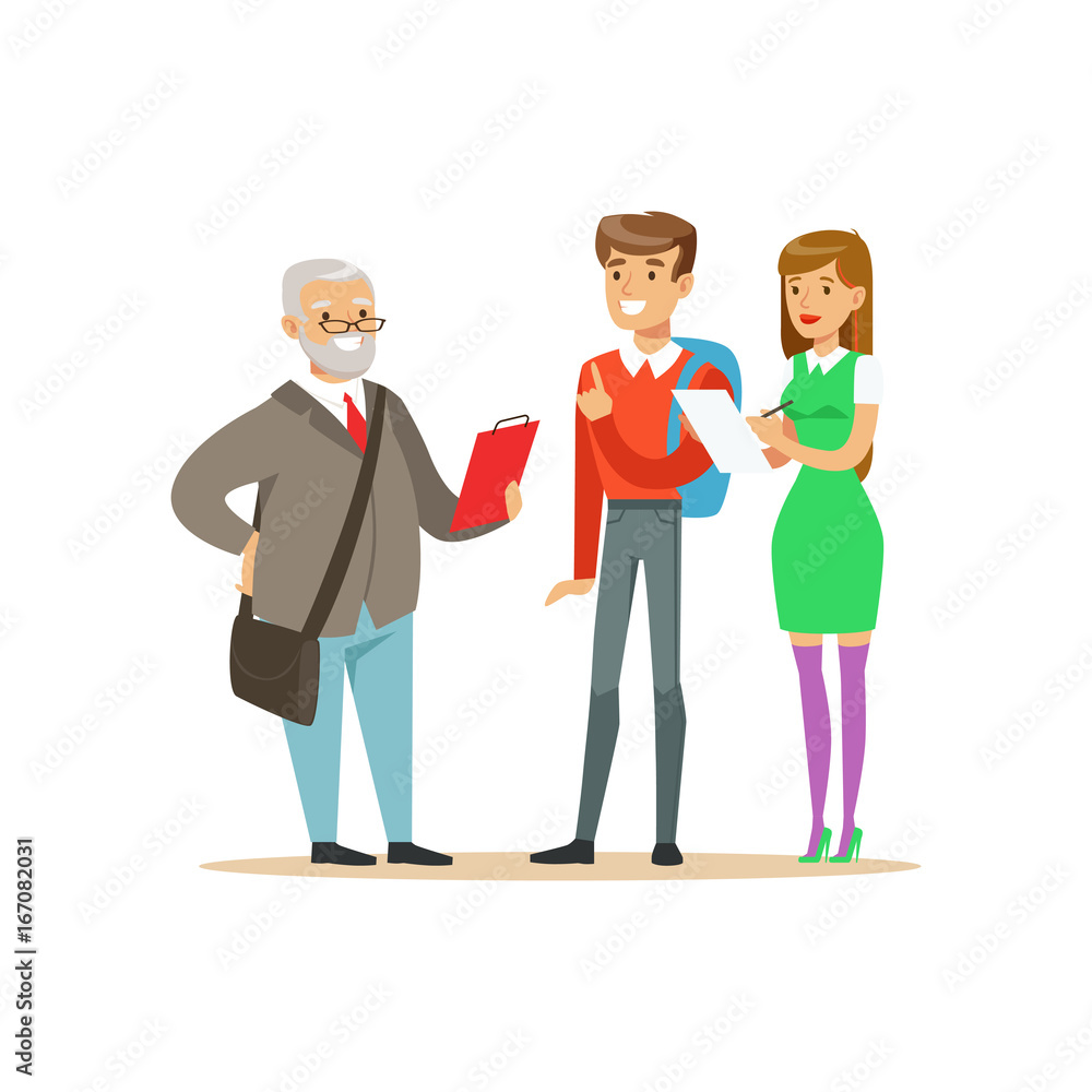 Students having a discussion with their professor, high school education vector Illustration Students having a discussion with their professor, high school education vector Illustration