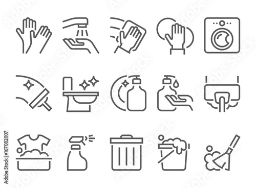 simple set of cleaning related flat line icons