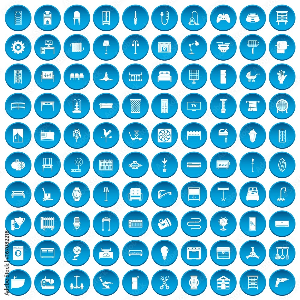100 furnishing icons set blue 100 furnishing icons set blue