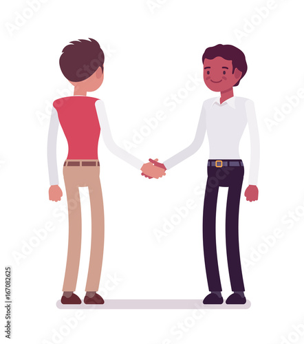 Male clerks handshaking
