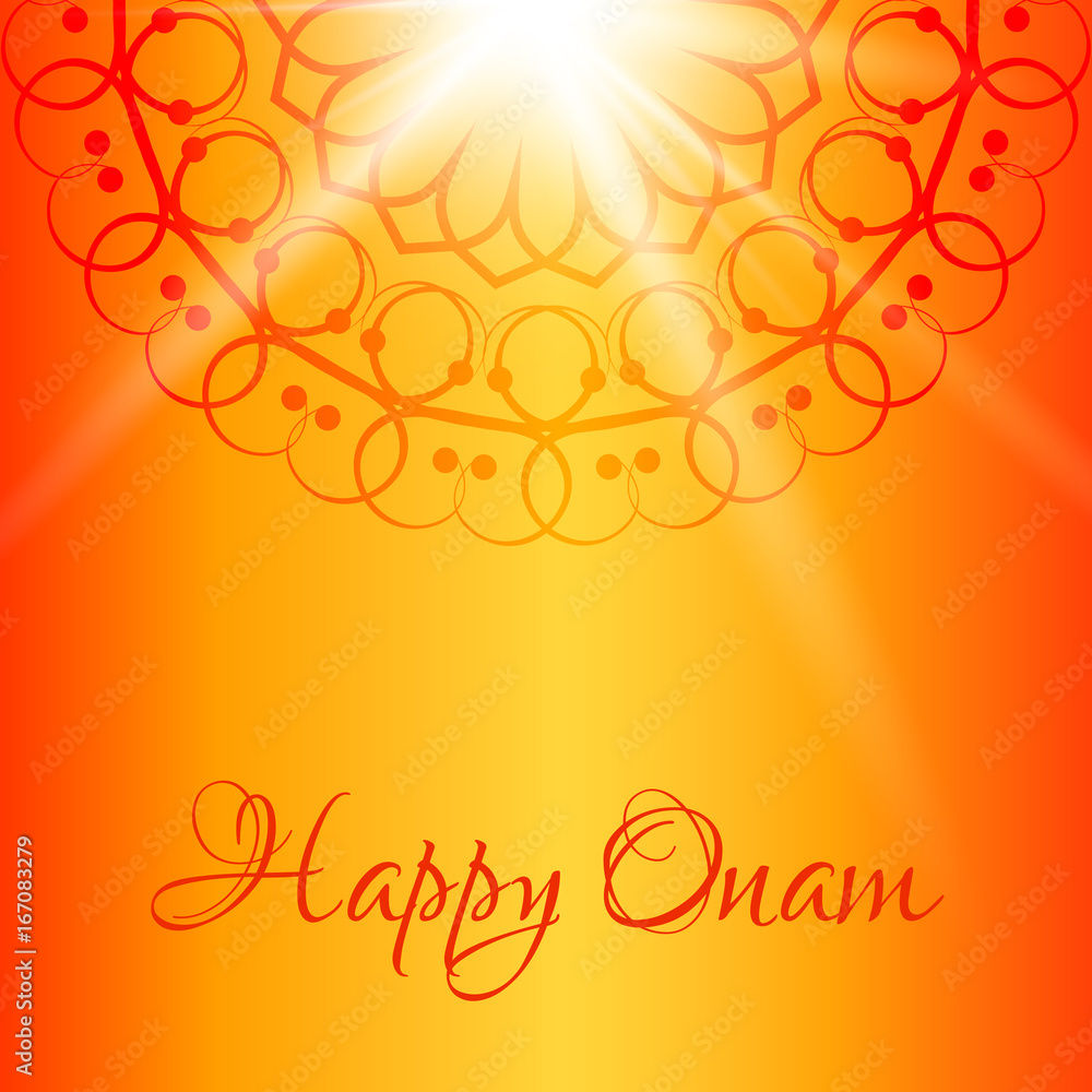 Happy Onam greeting card with orange background Stock Vector | Adobe Stock