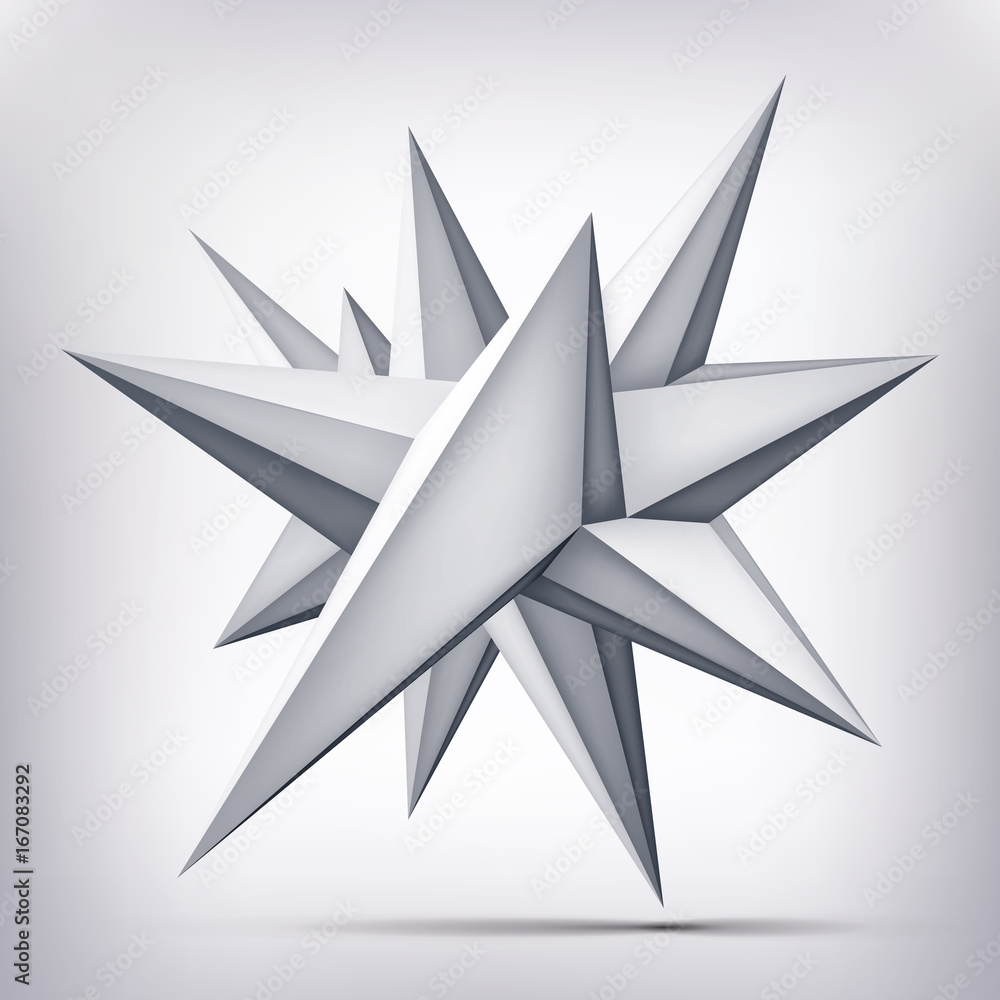 Volume geometric shape, 3d levitation crystal, creative low polygons object, vector design origami star form Volume geometric shape, 3d levitation crystal, creative low polygons object, vector design origami star form