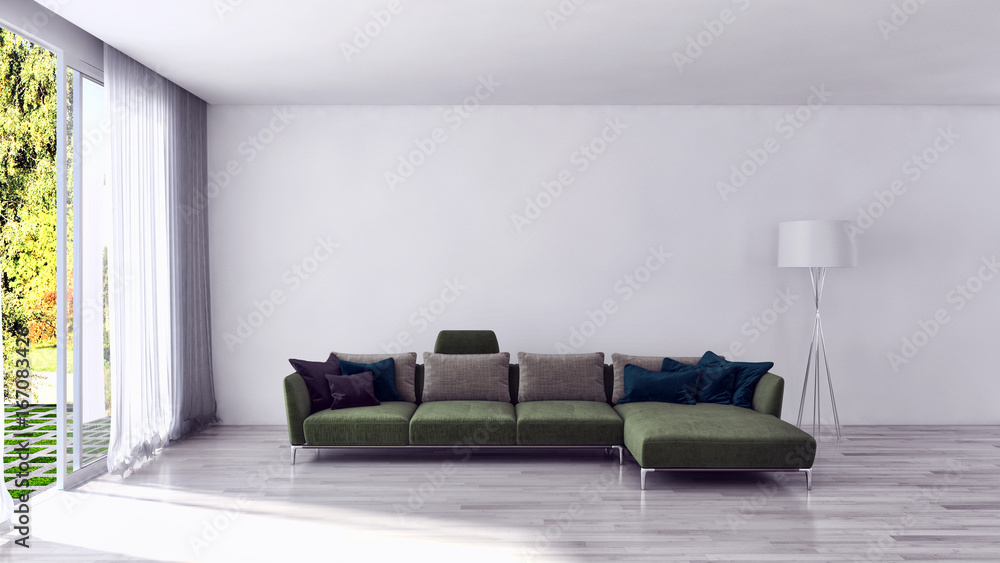 Modern bright living room, interiors. 3D rendering - obrazy, fototapety, plakaty 