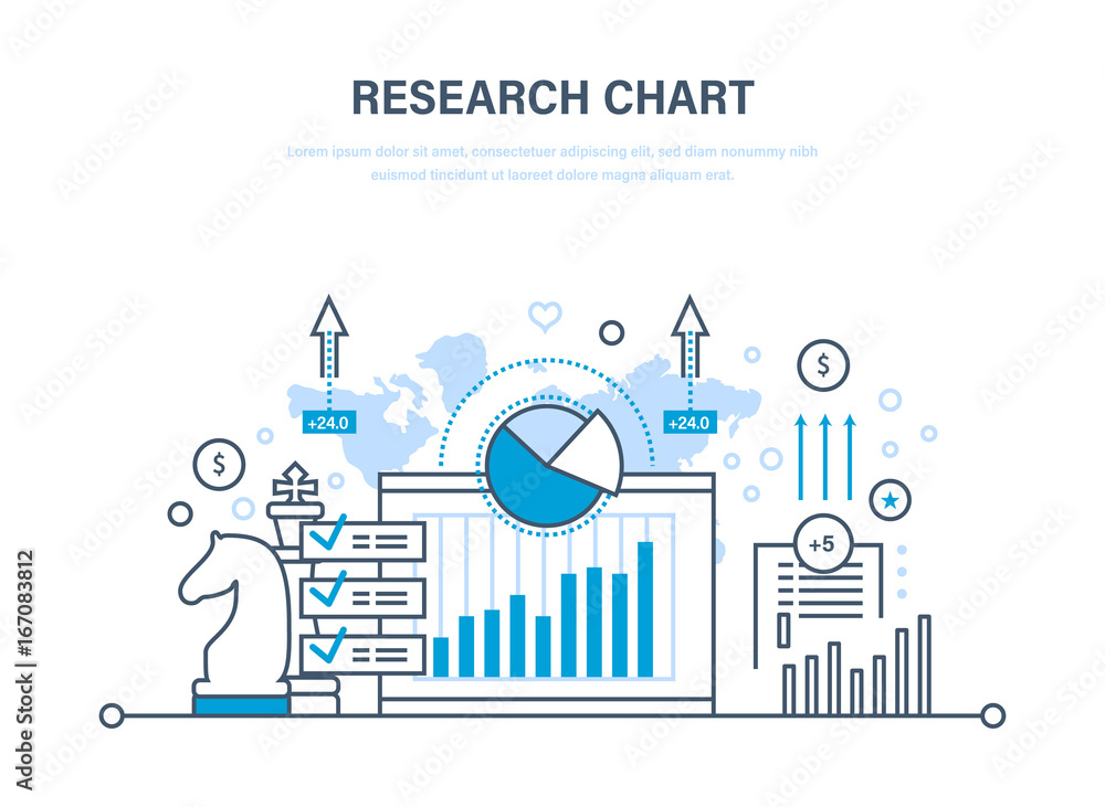 Research chart. Business planning. Analyzing project, strategy, development, financial management.