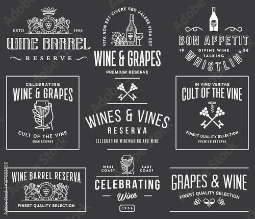 Wine badges and icons white on black set D