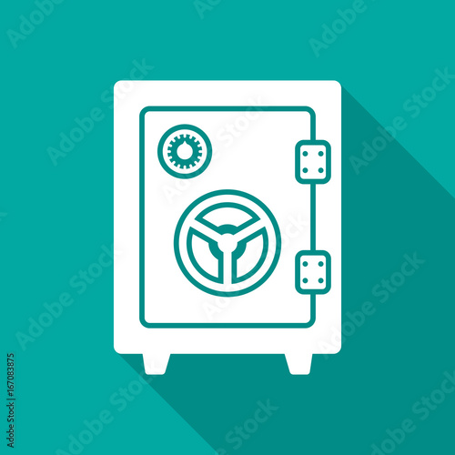 Vault icon with long shadow. Flat design style. Safe simple silhouette. Modern, minimalist icon in stylish colors. Web site page and mobile app design vector element.