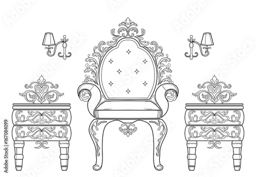 Baroque furniture rich set collection. Ornamented background Vector illustration