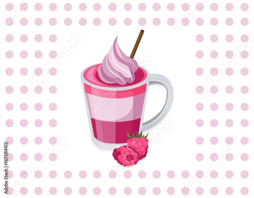 Vintage raspberry Smoothie Cocktail or mousse Vector background illustration