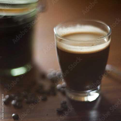 Morning dark caffe on tehe table