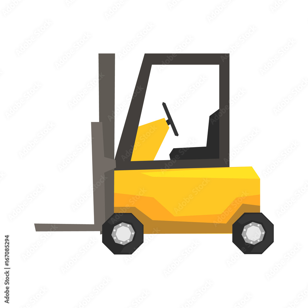 Yellow forklift truck, warehouse machinery vector Illustration