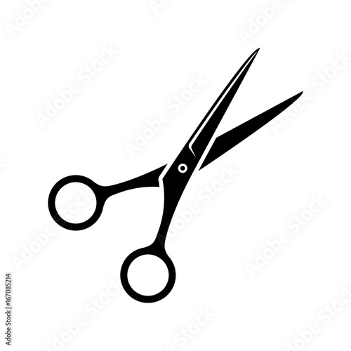Scissors icon. Black, minimalist icon isolated on white background. Shears simple silhouette. Web site page and mobile app design vector element.