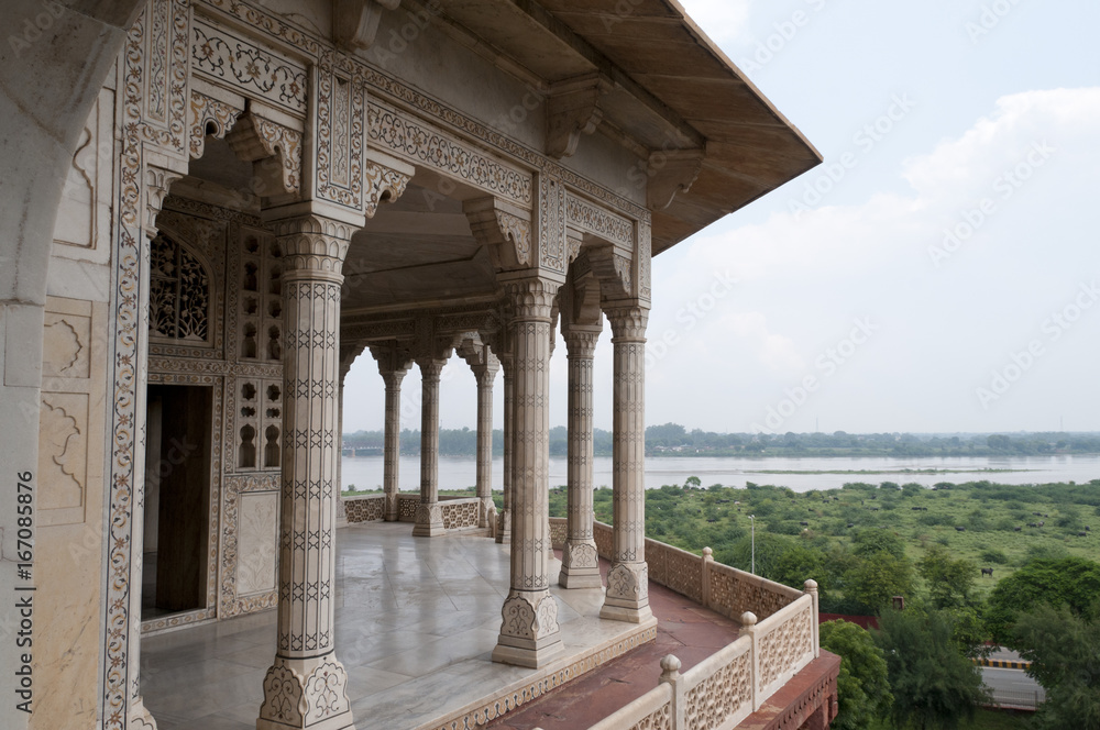 India, Agra, Red Fort. Agra Fort is a UNESCO World Heritage site located in Agra, India.